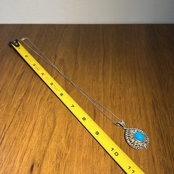 Sterling silver pendant w/ blue stone sterling silver chain 925 marked vintage - Picture 6 of 8